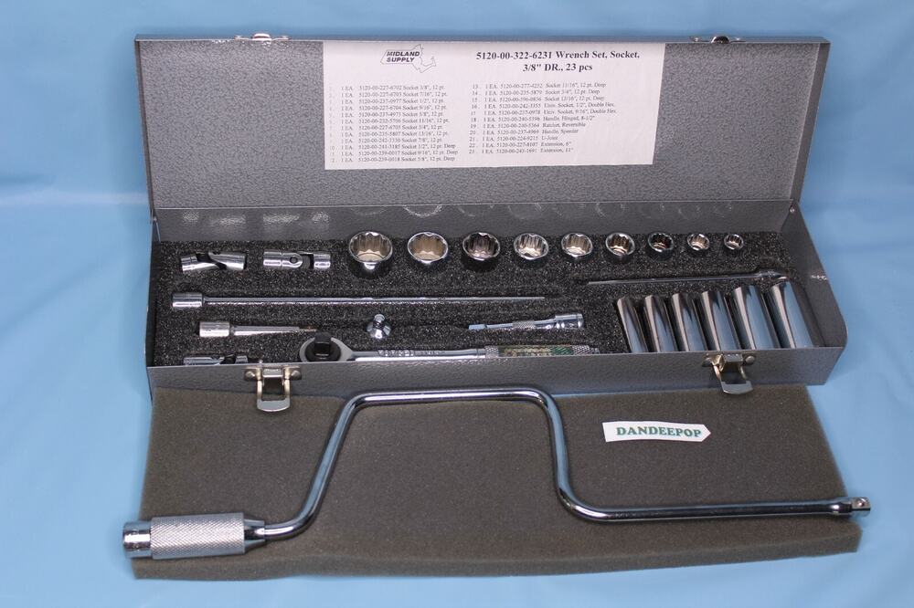 Midland Supply Wrench Set Standard Socket 3/8" Drive 23 Piece In Metal Case 5120